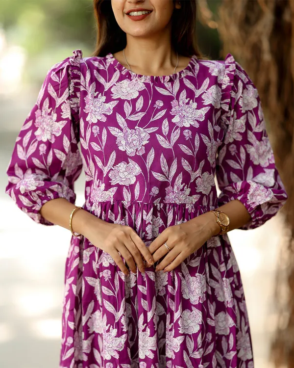 Purple_Floral_Cotton_Maxi_Frock_Elegant_Casual_Wear