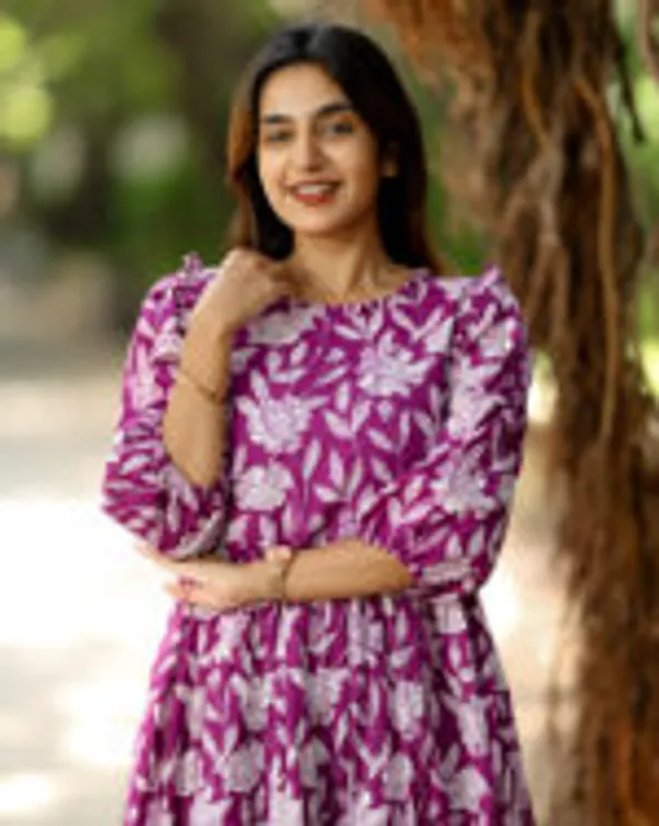 Purple_Floral_Cotton_Maxi_Frock_Elegant_Casual_Wear