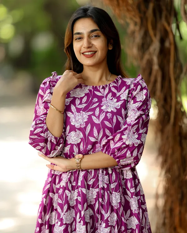 Purple_Floral_Cotton_Maxi_Frock_Elegant_Casual_Wear