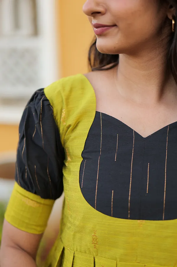 Mehka_Olive_Green_Black_Ethnic_Silk_Maxi