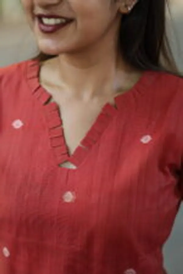 Rust_Red_Cotton_Straight_Kurti_With_Minimal_Motifs_Everyday_Elegance