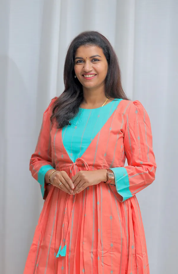 Peach_Pop_South_Cotton_Flared_Kurti_With_Aqua_Yoke
