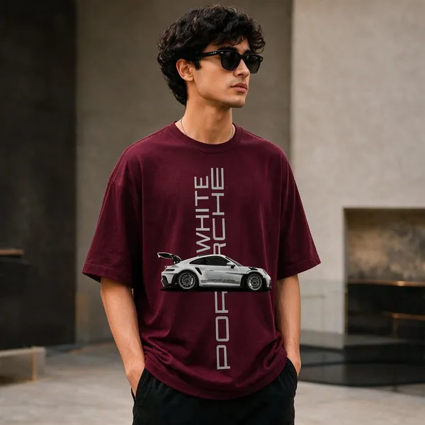 Maroon_French_Terry_Cotton_Oversized_Car_Graphic_T-Shirt_For_Men