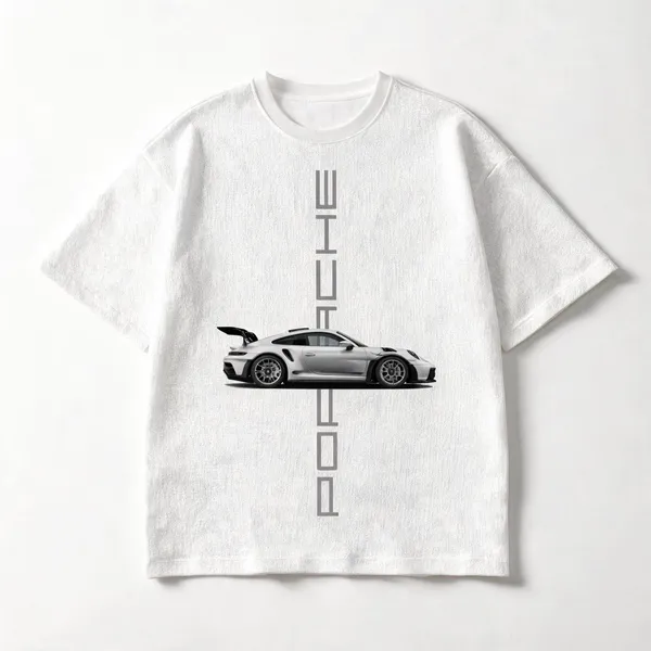 White_French_Terry_Cotton_Oversized_Car_Graphic_T-Shirt_For_Men