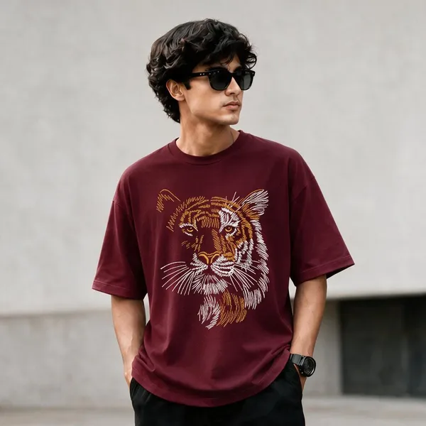 Maroon_French_Terry_Cotton_Oversized_Graphic_T-Shirt_For_Men