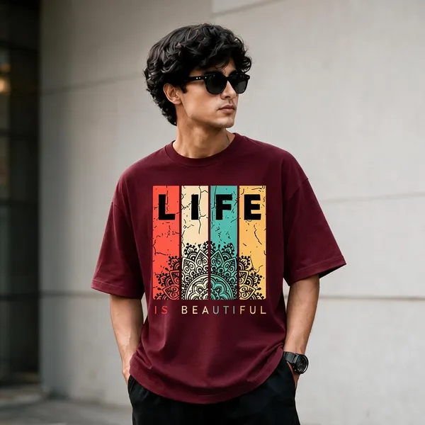 Maroon_French_Terry_Cotton_Printed_T-Shirt_For_Men