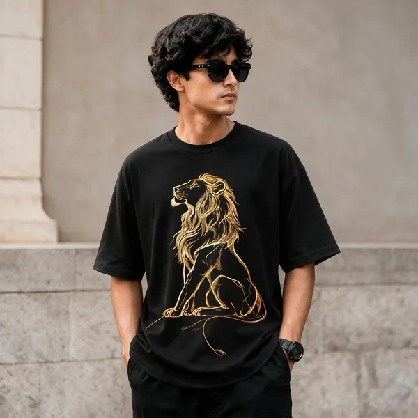 Black_French_Terry_Cotton_Oversized_Lion_Graphic_T-Shirt_For_Men