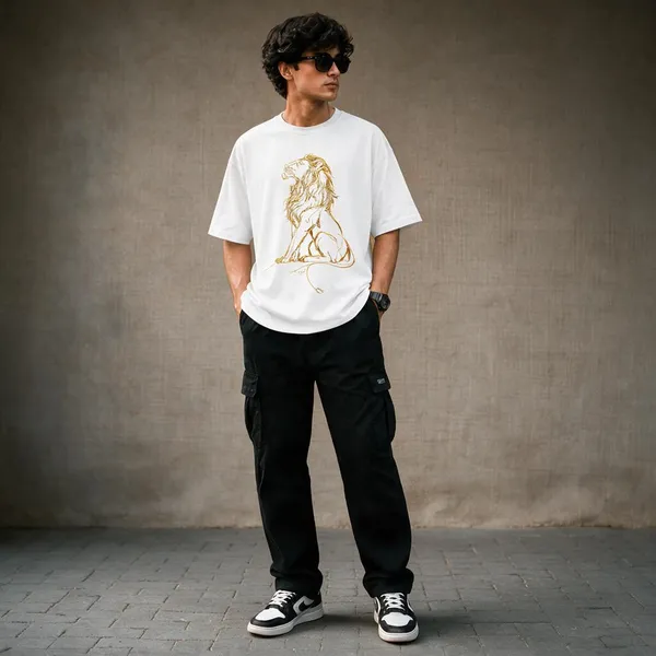 White_French_Terry_Cotton_Oversized_Lion_Graphic_T-Shirt_For_Men