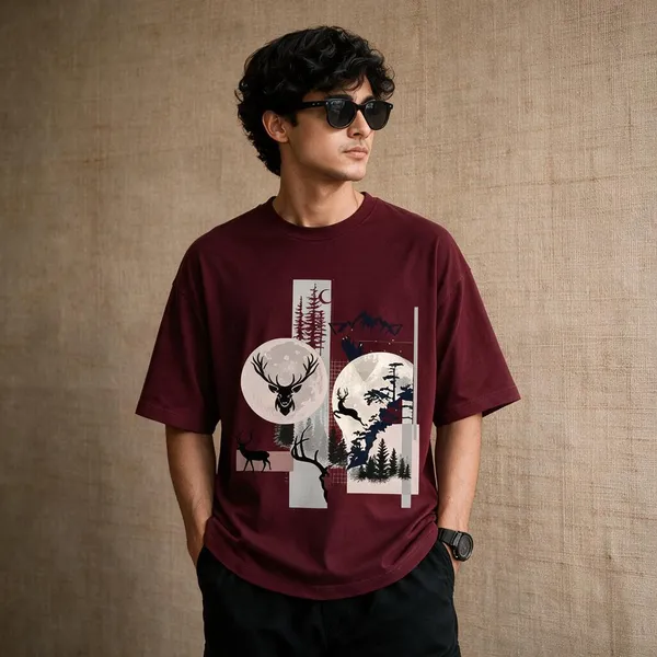 Maroon_French_Terry_Cotton_Oversized_Graphic_T-Shirt_For_Men
