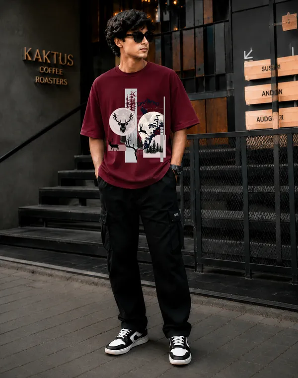Maroon_French_Terry_Cotton_Oversized_Graphic_T-Shirt_For_Men