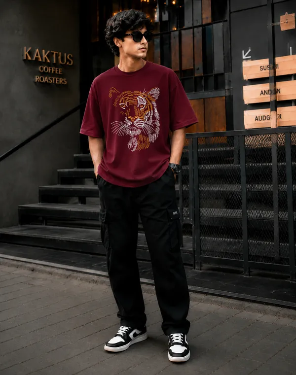 Maroon_French_Terry_Cotton_Oversized_Graphic_T-Shirt_For_Men