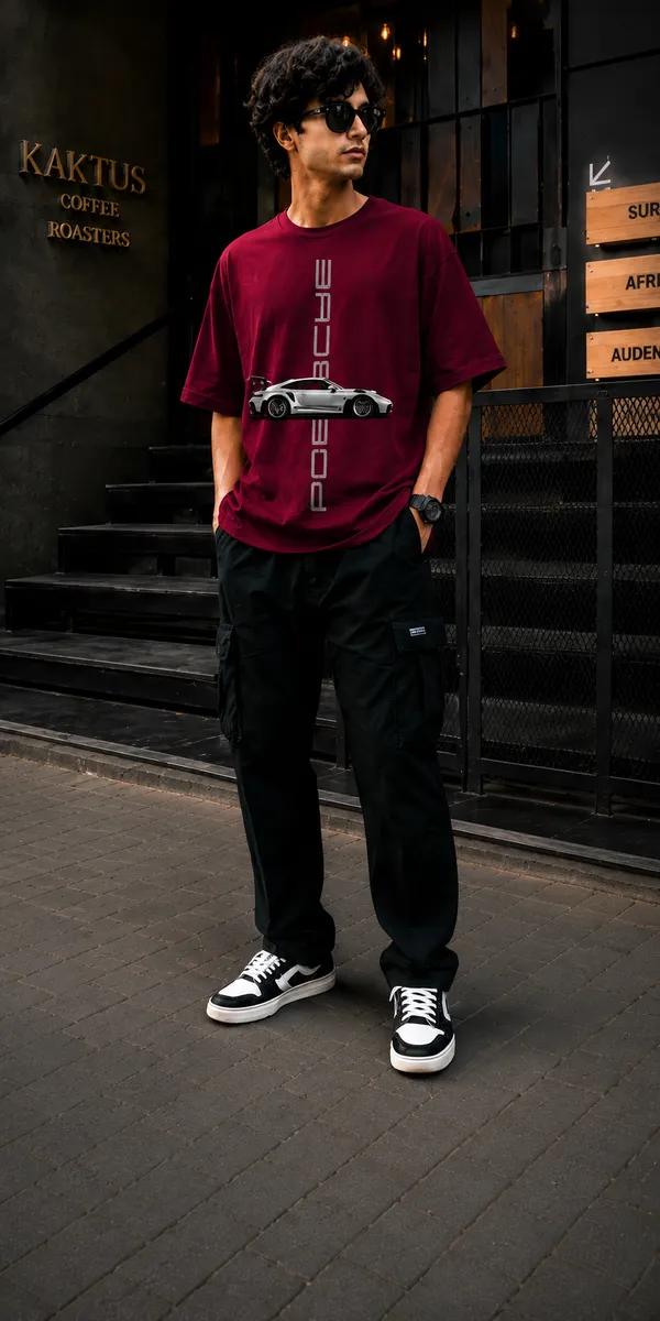 Maroon_French_Terry_Cotton_Oversized_Car_Graphic_T-Shirt_For_Men