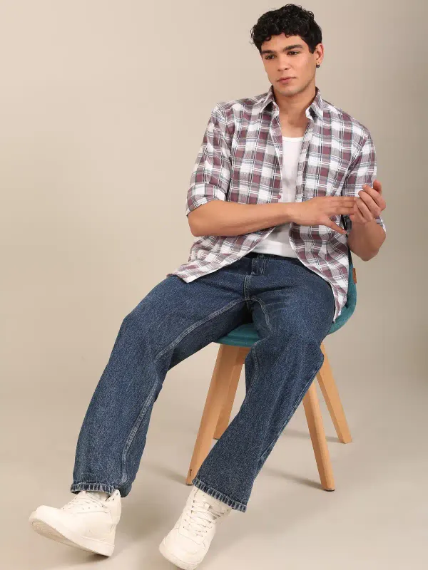 Men_S_Mauve_Brown_Check_Slim_Fit_Cotton_Dobby_Shirt