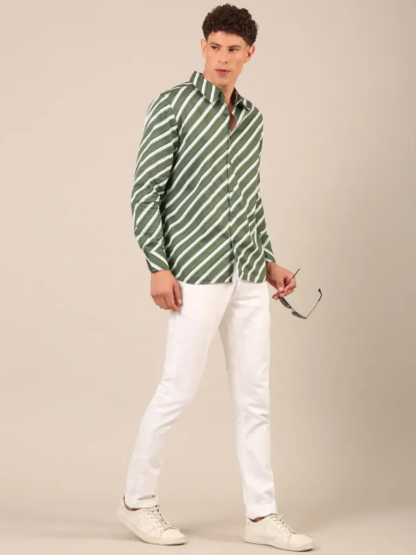 Men_S_Olive_Green_Diagonal_Stripe_Regular_Fit_Shirt
