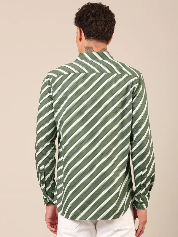 Men_S_Olive_Green_Diagonal_Stripe_Regular_Fit_Shirt