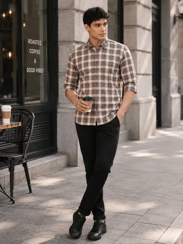 Men_S_Brown_Check_Slim_Fit_Cotton_Shirt