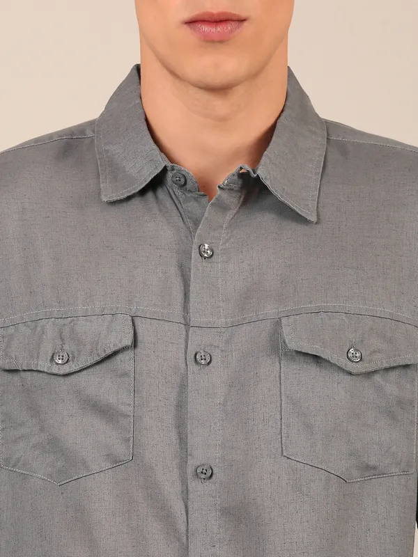 Men’s_Slate_Grey_Double-Pocket_Regular_Fit_Cotton-Linen_Shirt