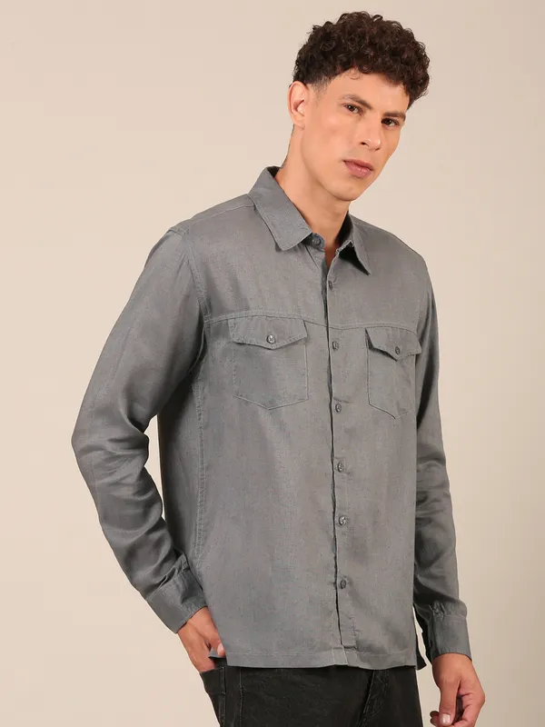 Men’s_Slate_Grey_Double-Pocket_Regular_Fit_Cotton-Linen_Shirt