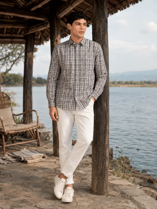 Men_S_Navy_Brown_Check_Slim_Fit_Cotton_Shirt