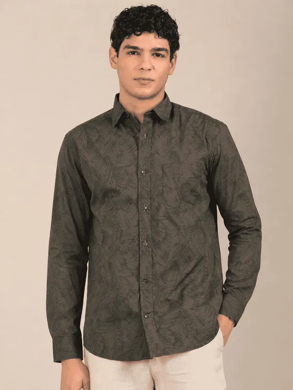 Men_S_Dark_Olive_Leaf_Print_Slim_Fit_Cotton_Shirt