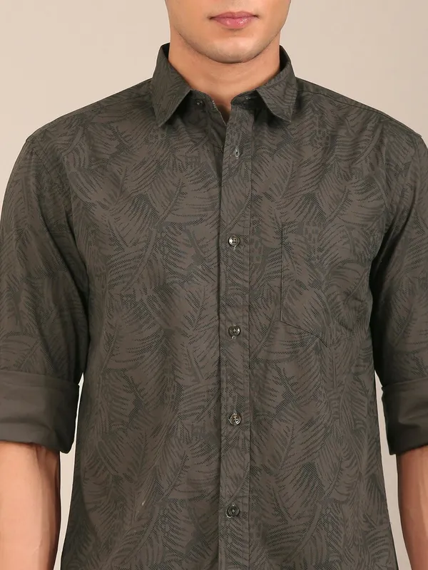 Men_S_Dark_Olive_Leaf_Print_Slim_Fit_Cotton_Shirt