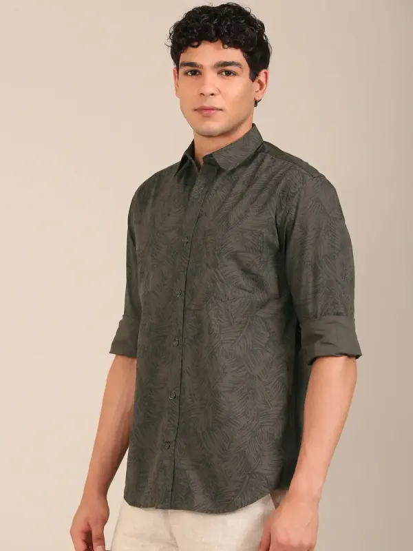 Men_S_Dark_Olive_Leaf_Print_Slim_Fit_Cotton_Shirt