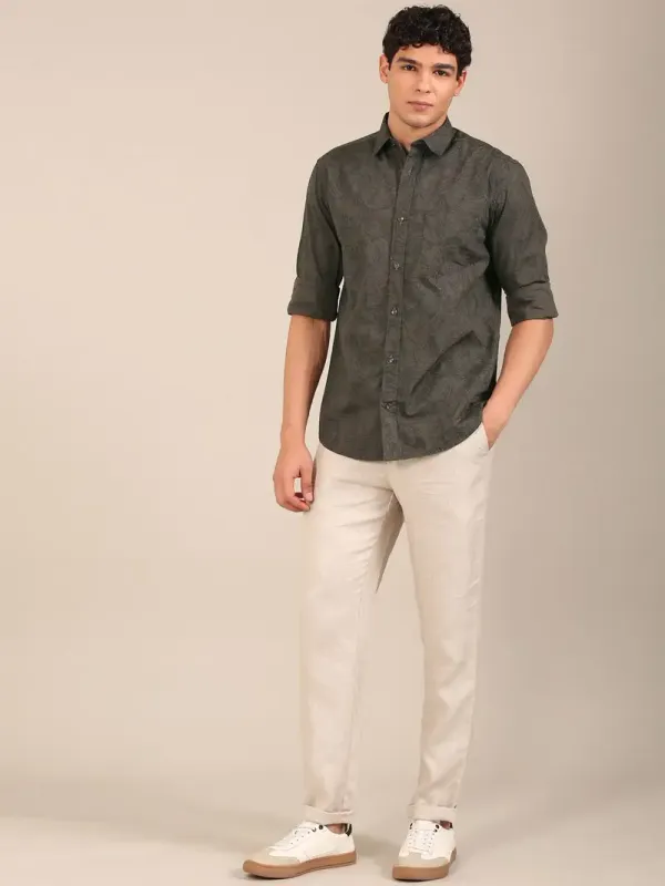 Men_S_Dark_Olive_Leaf_Print_Slim_Fit_Cotton_Shirt