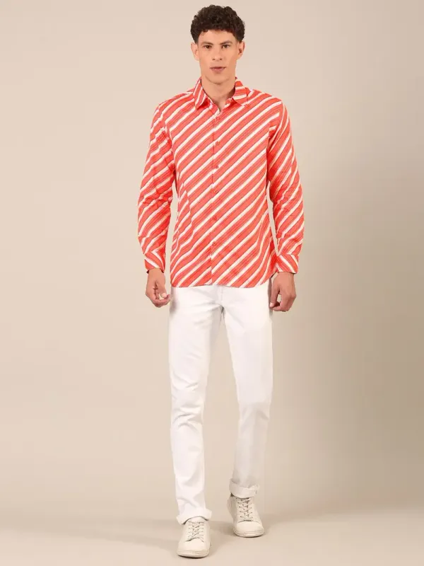 Men_S_Coral_Red_Diagonal_Stripe_Regular_Fit_Cotton_Shirt