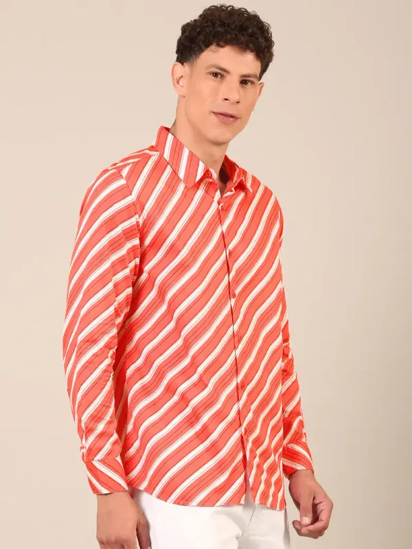 Men_S_Coral_Red_Diagonal_Stripe_Regular_Fit_Cotton_Shirt