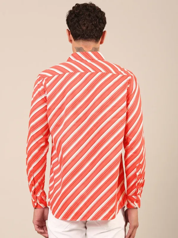 Men_S_Coral_Red_Diagonal_Stripe_Regular_Fit_Cotton_Shirt