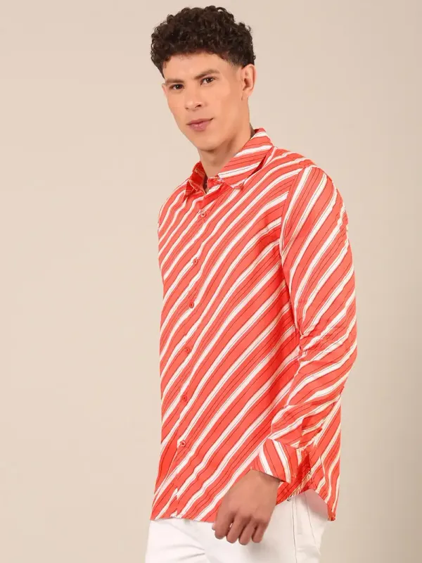 Men_S_Coral_Red_Diagonal_Stripe_Regular_Fit_Cotton_Shirt
