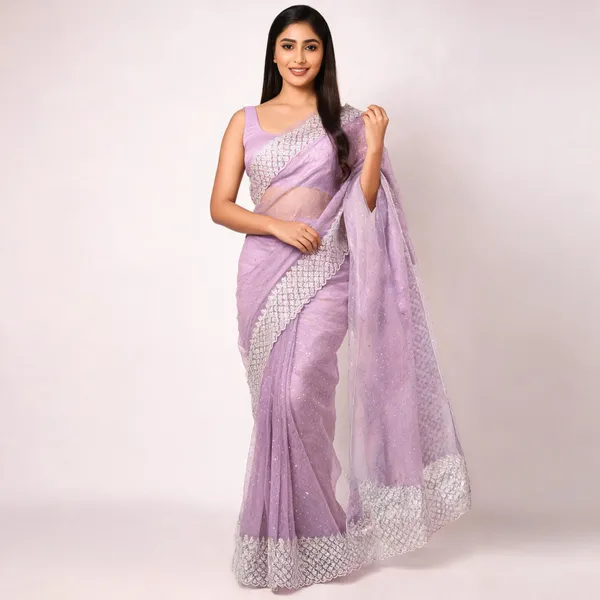 Lavender_Net_Embellished_Silver_Border_Saree_For_Women