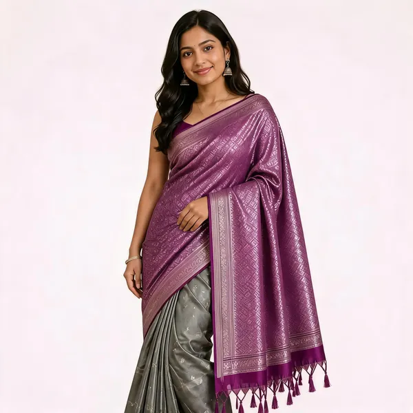 Purple_Silk_Blend_Woven_Saree_For_Women