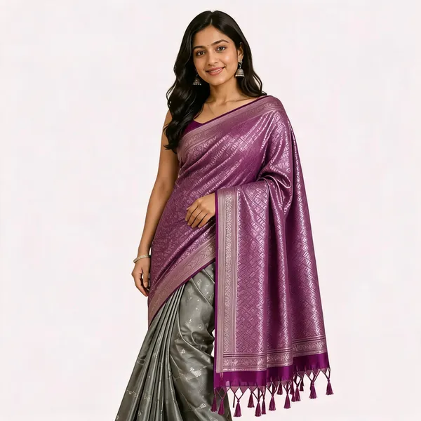 Purple_Silk_Blend_Woven_Saree_For_Women
