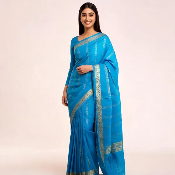 Blue_Woven_Zari_Stripe_Traditional_Saree_For_Women