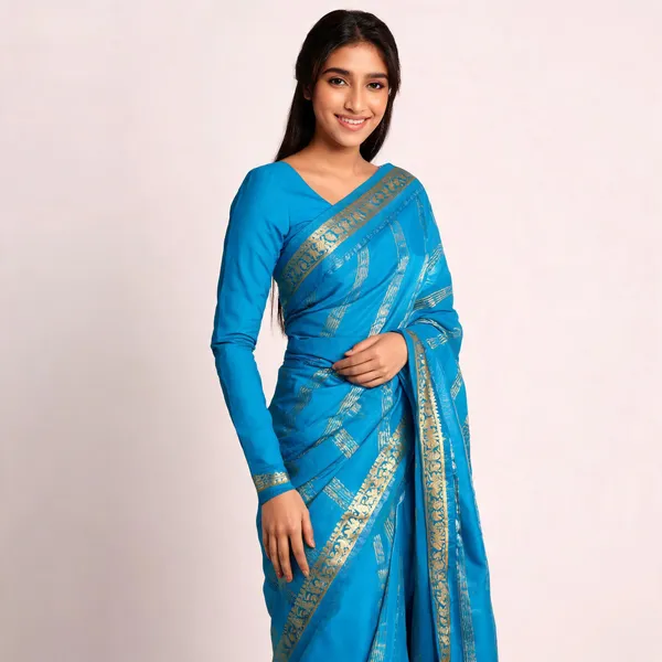 Blue_Woven_Zari_Stripe_Traditional_Saree_For_Women