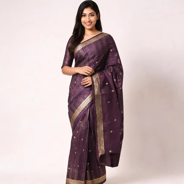 Purple_Woven_Gold_Stripe_Ethnic_Saree_For_Women