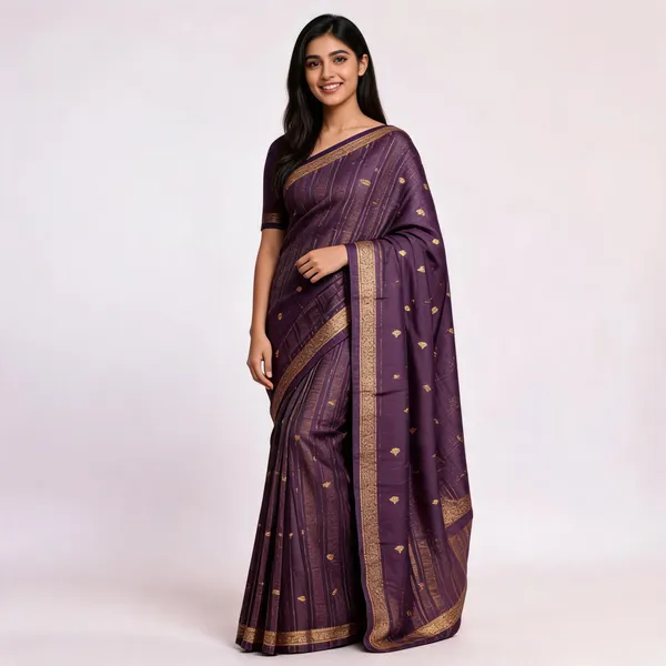 Purple_Woven_Gold_Stripe_Ethnic_Saree_For_Women