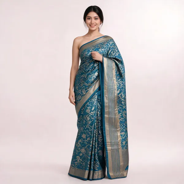 Blue_Woven_Floral_Zari_Motif_Saree_For_Women