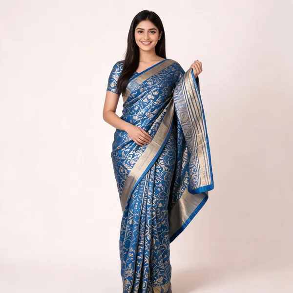 Blue_Woven_Floral_Zari_Motif_Saree_For_Women