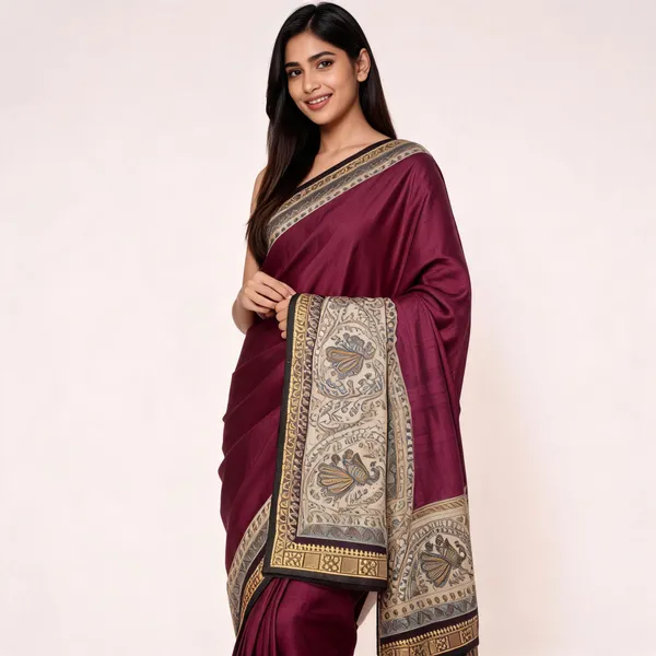 Wine_Floral_Paisley_Print_Saree_For_Women