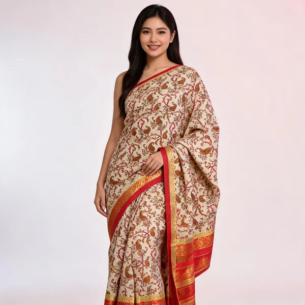 Cream_Paisley_Floral_Print_Ethnic_Saree_For_Women