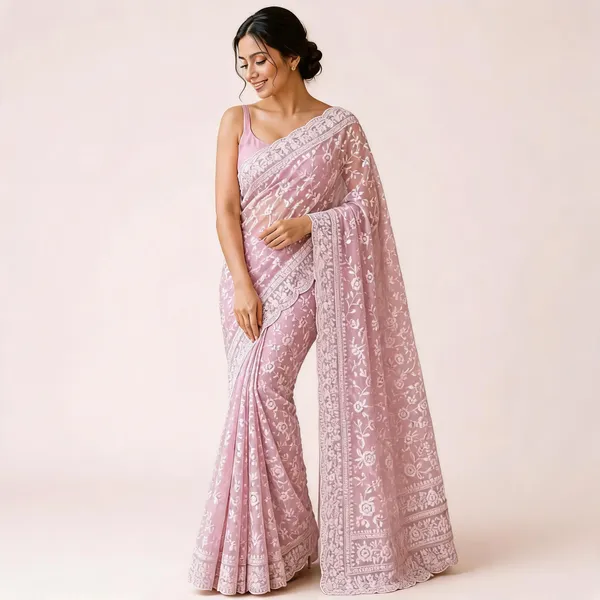 Pink_Floral_Print_Saree_For_Women