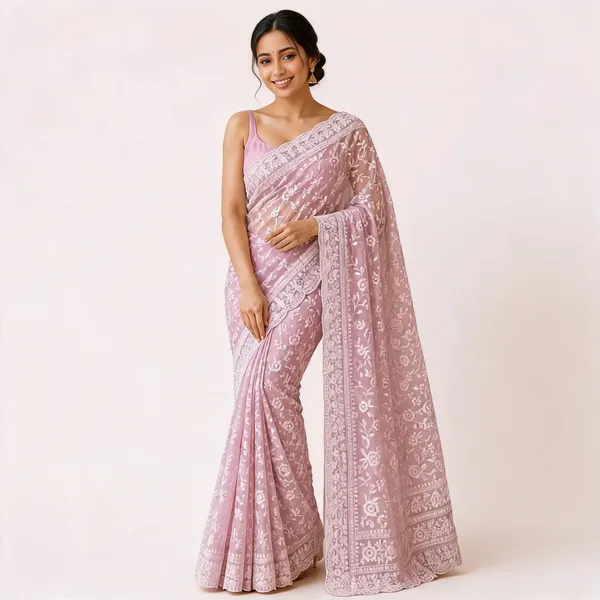 Pink_Floral_Print_Saree_For_Women