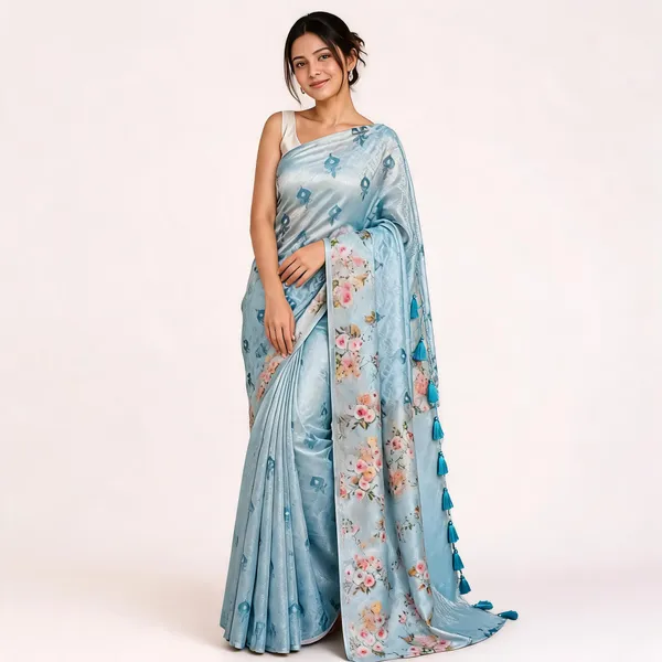 Blue_Sheer_Floral_Print_Saree_For_Women