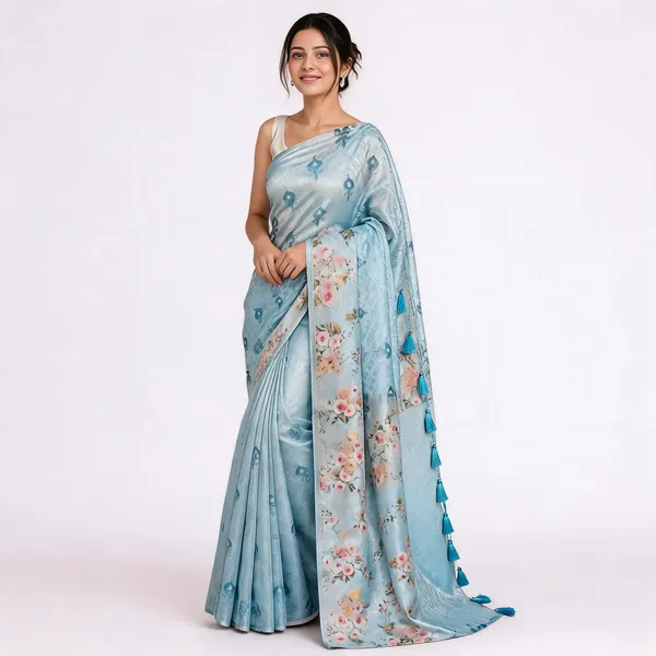 Blue_Sheer_Floral_Print_Saree_For_Women