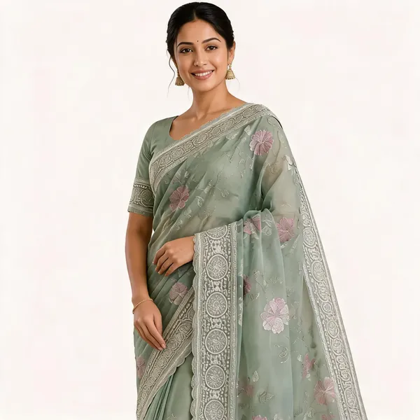 Green_Floral_Print_Traditional_Saree_For_Women
