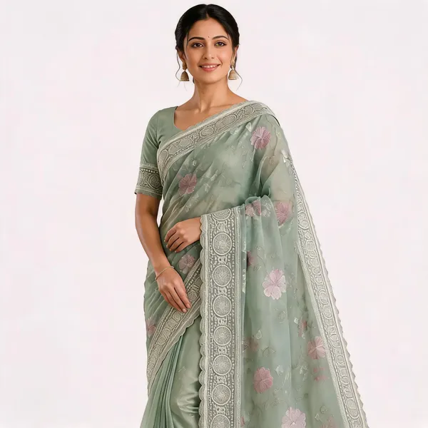 Green_Floral_Print_Traditional_Saree_For_Women