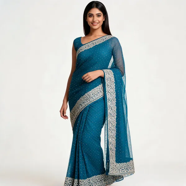 Blue_Net_Embroidered_Floral_Border_Saree_For_Women