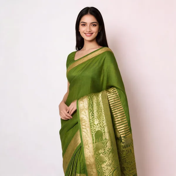 Green_Woven_Zari_Border_Traditional_Saree_For_Women